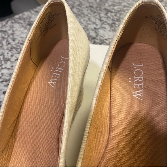 J. Crew Cream Canvas Espadrille Flats with Black Cap Toe - Picture 3 of 10